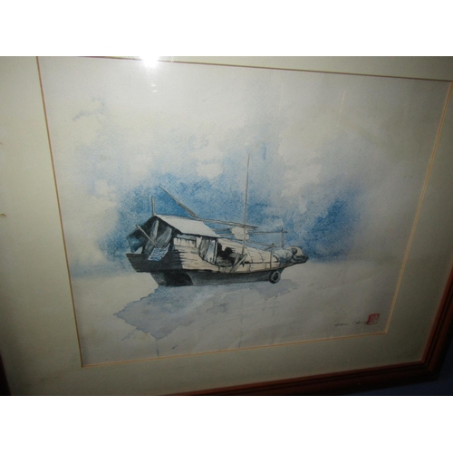 1371 - Eastern Watercolour Depicting Boat Approximately 18 Inches High x 22 Inches Wide Signed Lower Right