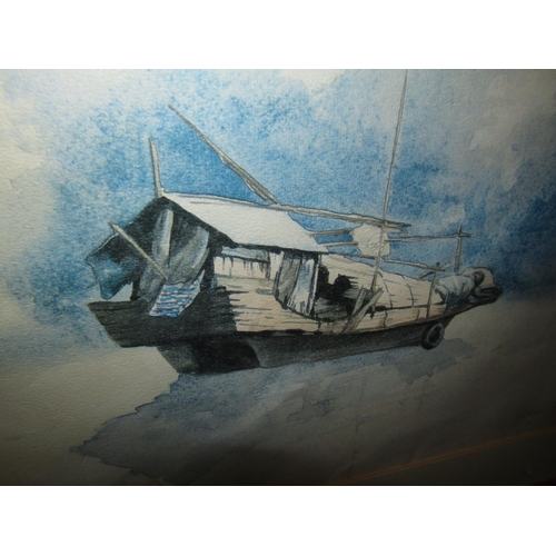 1371 - Eastern Watercolour Depicting Boat Approximately 18 Inches High x 22 Inches Wide Signed Lower Right