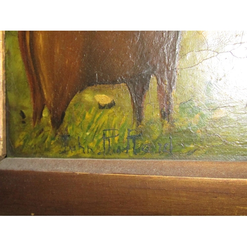 1375 - Victorian School Cattle with Church Beyond Oil on Canvas Approximately 22 Inches High x 28 Inches Wi... 