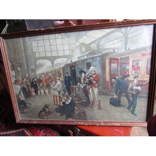 1379 - Richard Hillingford Farewell! Railway Scene Antique Lithograph Approximately 18 Inches High x 32 Inc... 