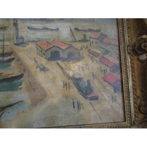 138 - French Impressionist School Harbour Scene with Boats and Figures Approximately 18 Inches High x 24 I... 