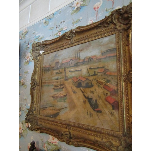 138 - French Impressionist School Harbour Scene with Boats and Figures Approximately 18 Inches High x 24 I... 