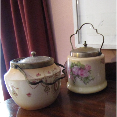 1380 - Two Antique Royal Crown Devon Fine Bone Porcelain Ice Pails with Swing Carry Handles Each Approximat... 