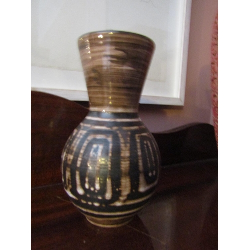 1381 - Unusual Decorated Fired Earthenware Shaped Vase Approximately 9 Inches High