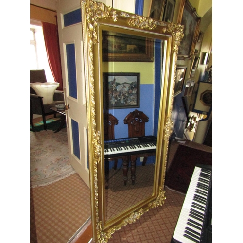 1391 - Gilt Decorated Wall Mirror Rectangular Form Approximately 6ft High x 2ft Wide