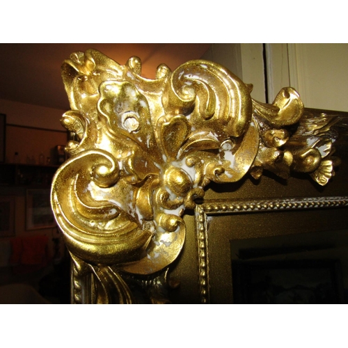 1391 - Gilt Decorated Wall Mirror Rectangular Form Approximately 6ft High x 2ft Wide