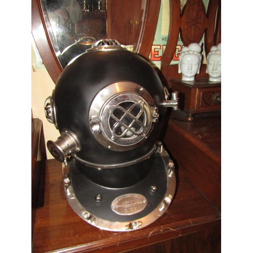 1396 - Divers Helmet Chrome Plated with Fittings Attached Approximately 19 Inches High