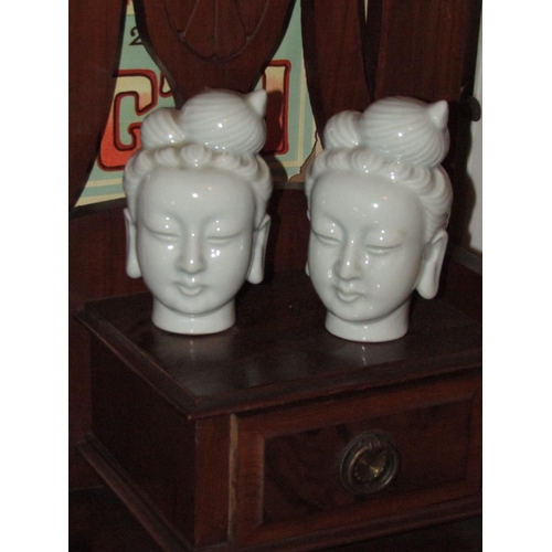 1397 - Pair of Blanc De Chine Heads of Eastern Ladies Each Approximately 10 Inches High