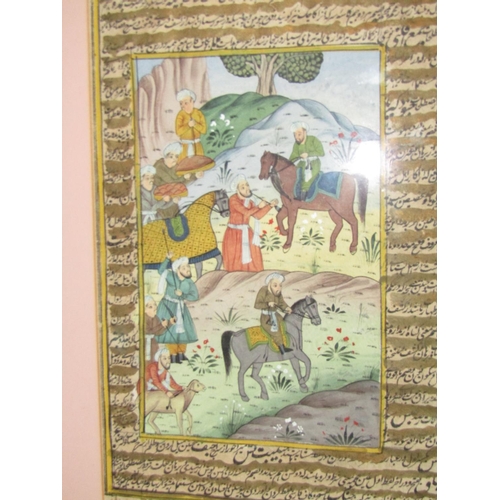 1401 - Pair of Gilt Framed Persian Pictures of Mughal Horseman Each Approximately 13 Inches High x 10 Inche... 