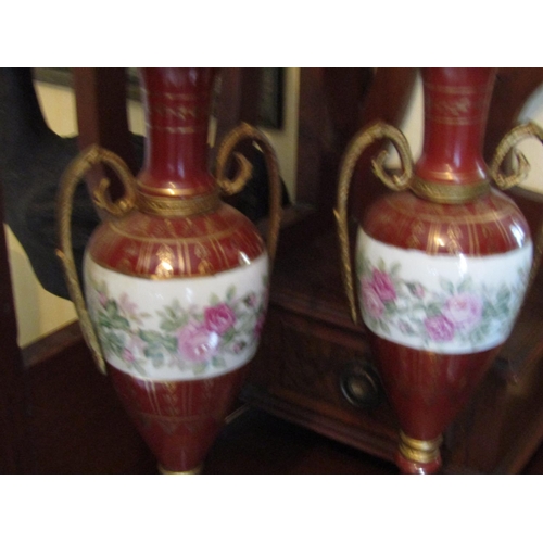 1405 - Pair of Antique Urn Form Table Lamps Ormolu Mounted Electrified Each Approximately 24 Inches High