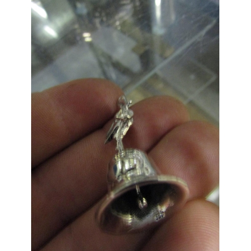 141 - Solid Silver Table Bell of Neat Size with Pelican Decorated Finger Mount