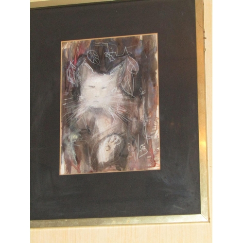 1411 - Irish School Abstract Study of Cat Like Figure Watercolour Approximately 12 Inches High x 9 Inches W... 