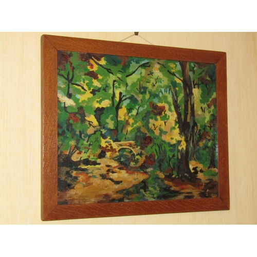 1412 - Marella Slattery Woodland Scene with Bridge Beyond Oil on Board Approximately 16 Inches High x 20 In... 