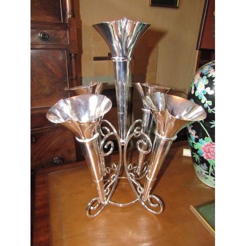 1413 - Silver Plated Epergne Five Shaped Sconces on Further Shaped Supports Approximately 22 Inches High