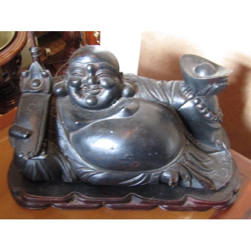 1416 - Carved Buddha Figure Contentment Approximately 12 Inches Wide