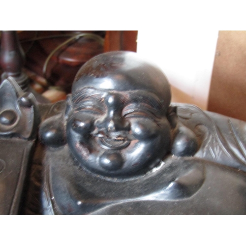 1416 - Carved Buddha Figure Contentment Approximately 12 Inches Wide