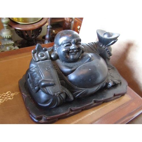 1416 - Carved Buddha Figure Contentment Approximately 12 Inches Wide