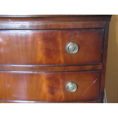 1422 - Figured Mahogany Tall Chest of Five Drawers Bow Front Approximately 34 Inches Wide x 5ft 7 Inches Hi... 