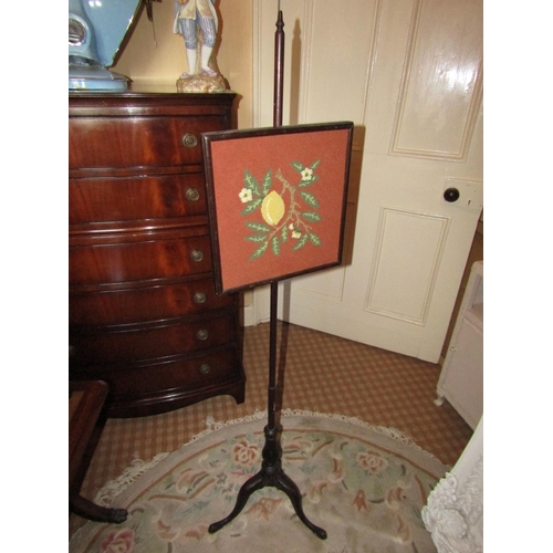 1426 - Regency Screen Inset Needlework Panel above Tripod Support Approximately 5ft 8 Inches High