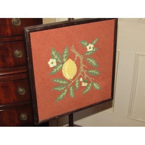 1426 - Regency Screen Inset Needlework Panel above Tripod Support Approximately 5ft 8 Inches High