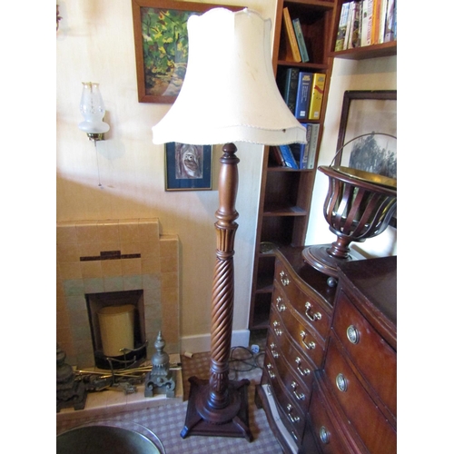 1429 - William IV Carved Mahogany Standard Lamp with Tassel Shade Electrified Working Order Approximately 6... 