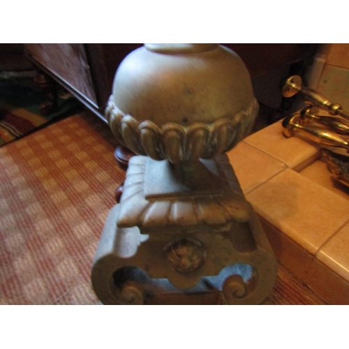 1430 - Pair of Antique Cast Brass Fire Ends of Pedestal Form Each Approximately 14 Inches High