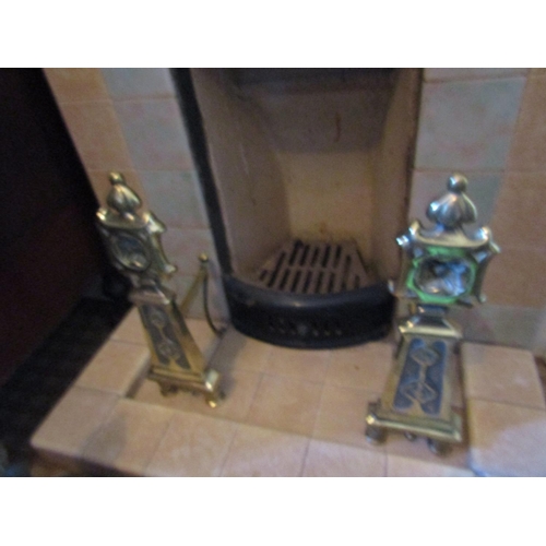 1431 - Pair of Antique Art Nouveau Cast Brass Fire Ends Each Approximately 11 Inches High