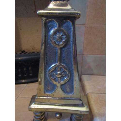 1431 - Pair of Antique Art Nouveau Cast Brass Fire Ends Each Approximately 11 Inches High