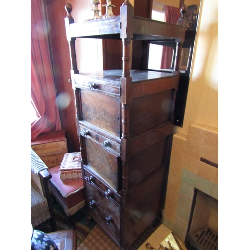 1433 - George III Figured Mahogany Tall Whatnot with Fitted Drawers above Turned Supports Approximately 5ft... 