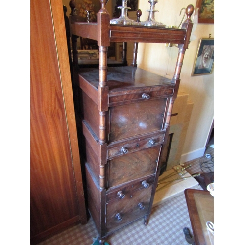 1433 - George III Figured Mahogany Tall Whatnot with Fitted Drawers above Turned Supports Approximately 5ft... 