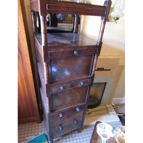 1433 - George III Figured Mahogany Tall Whatnot with Fitted Drawers above Turned Supports Approximately 5ft... 