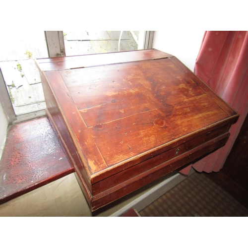 1435 - Stained Pine Lift Up Table Top Cabinet Writing Desk or Till Approximately 22 Inches Wide