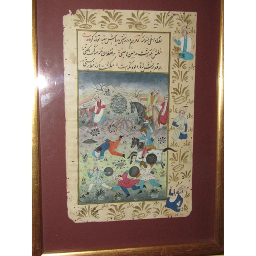 1442 - Pair of Mughal Empire Pictures Battle Scene contained within Gilded Frames Each Approximately 14 Inc... 