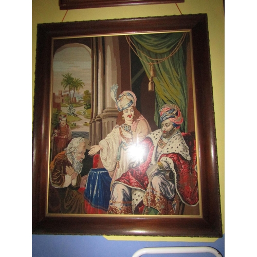 1445 - Needlework Panel Royal Court Scene Approximately 3ft High x 2ft Wide contained within Original Gilt ... 