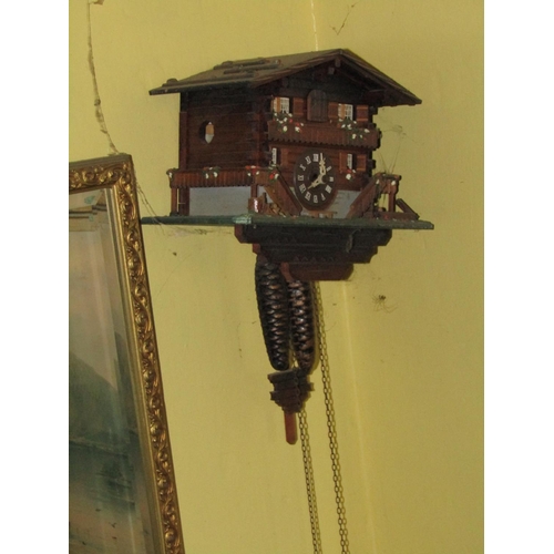 1447 - Cuckoo Clock with Acorn Motif Weights Roman Numeral Decorated Dial Working Order