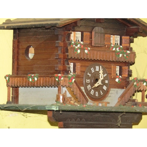 1447 - Cuckoo Clock with Acorn Motif Weights Roman Numeral Decorated Dial Working Order