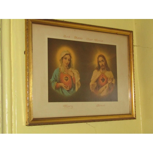 1448 - Two Gilt Framed Religious Lithographs Depicting Christ with Cross and Christ with Mother Mary Larges... 