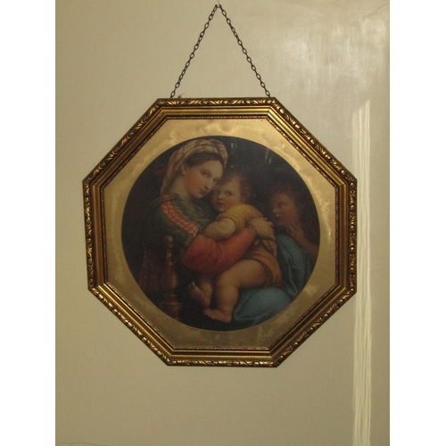 1451 - After Raphael Madonna Della Seggiola Antique Lithograph contained within Canted Corner Gilded Frame ... 