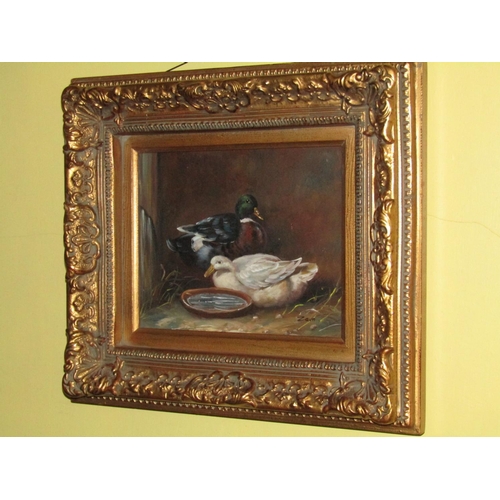 1453 - Gilt Framed Oil Painting Ducks Approximately 10 Inches High x 12 Inches Wide