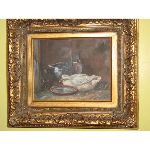 1453 - Gilt Framed Oil Painting Ducks Approximately 10 Inches High x 12 Inches Wide