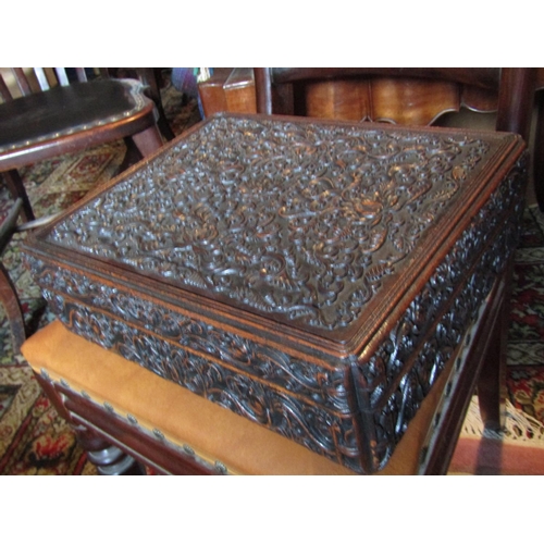 1456 - Antique Carved Document Box Finely Detailed Approximately 17 Inches Wide Possibly Chinese