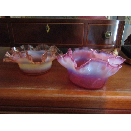 1461 - Victorian Carnivalware Shaped Form Dish and Another Cranberry Shaped Form Dish Both Good Original Co... 