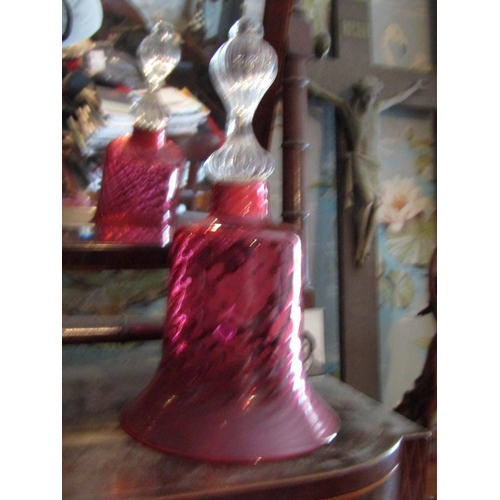 1462 - Victorian Cranberry Glass Table Bell Good Order Approximately 8 Inches High