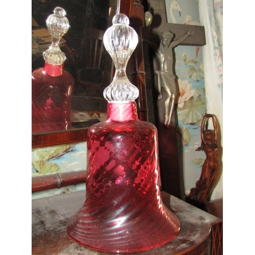 1462 - Victorian Cranberry Glass Table Bell Good Order Approximately 8 Inches High