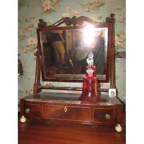 1465 - William IV Dressing Table Mirror with Upper Carved Decoration Three Drawers to Base Resting on Bun S... 