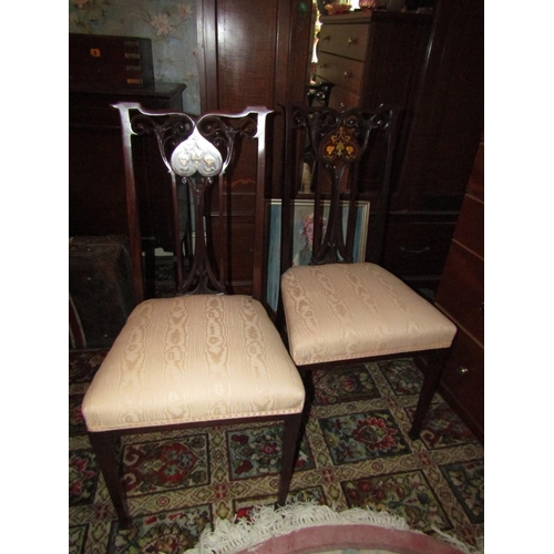 1468 - Pair of Antique Art Nouveau Decorated Mahogany Side Chairs