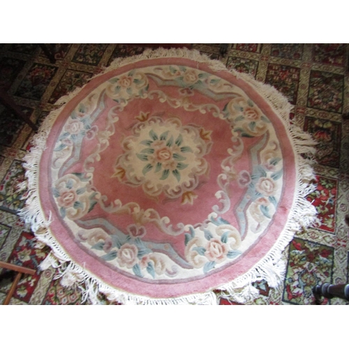 1469 - Pure Wool Rug Circular Pale Pink Ground with Floral Motifs Approximately 5ft Diameter