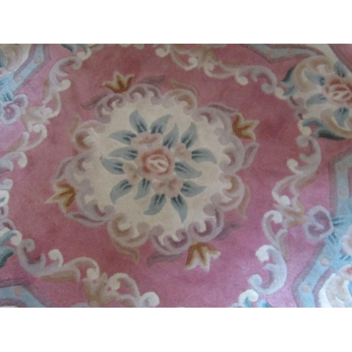 1469 - Pure Wool Rug Circular Pale Pink Ground with Floral Motifs Approximately 5ft Diameter