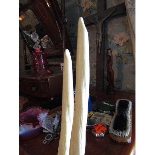 1473 - Pair of Model Narwhal Tusks Each Approximately 5ft 6 Inches High