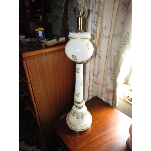 1474 - Edwardian Gilt Decorated Table Lamp of Pedestal Form Approximately 26 Inches High